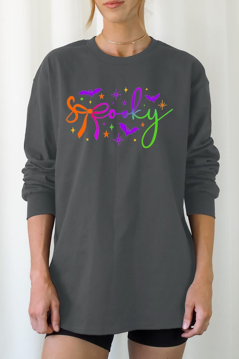 UL240-E3109 Spooky Halloween Graphic Long Sleeve Tee $13.75