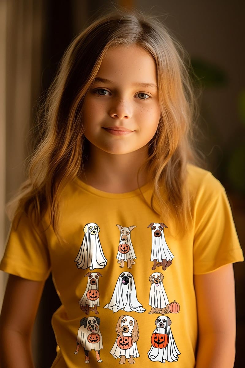 US3001Y-E3106Z Halloween Ghost Dog Kids Graphic Tee $11