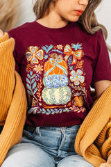 US3001-E3153 Floral Pumpkin Stack Graphic Tee $12.5