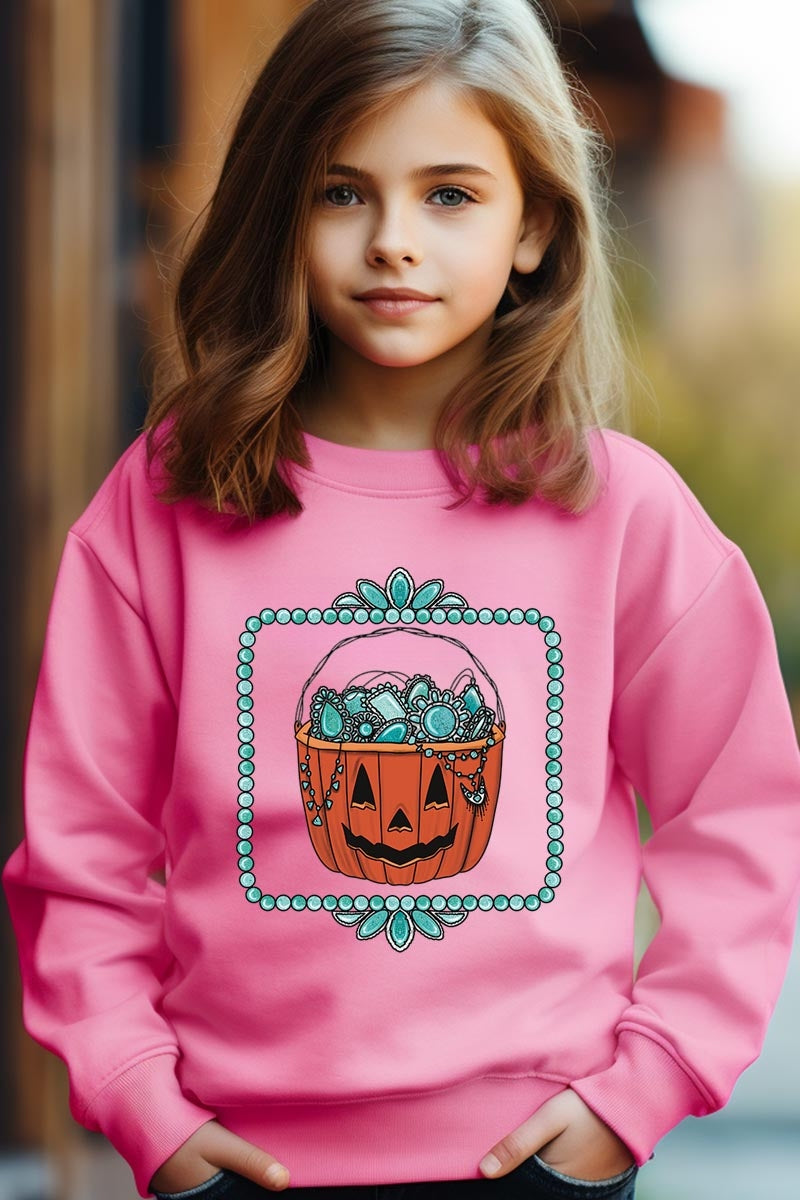 UL180B-E3140Z Halloween turquoise pumpkin Kids Sweatshirt $20