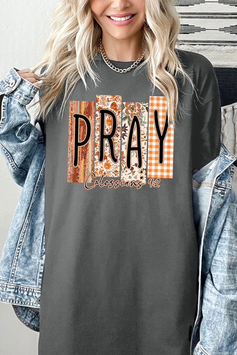 5000P-E3166 Pray Fall Christian Graphic Plus Heavy Cotton Tee $12.75