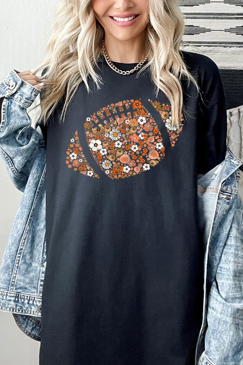 5000-E3133 Floral Football Graphic Heavy Cotton Tee $9