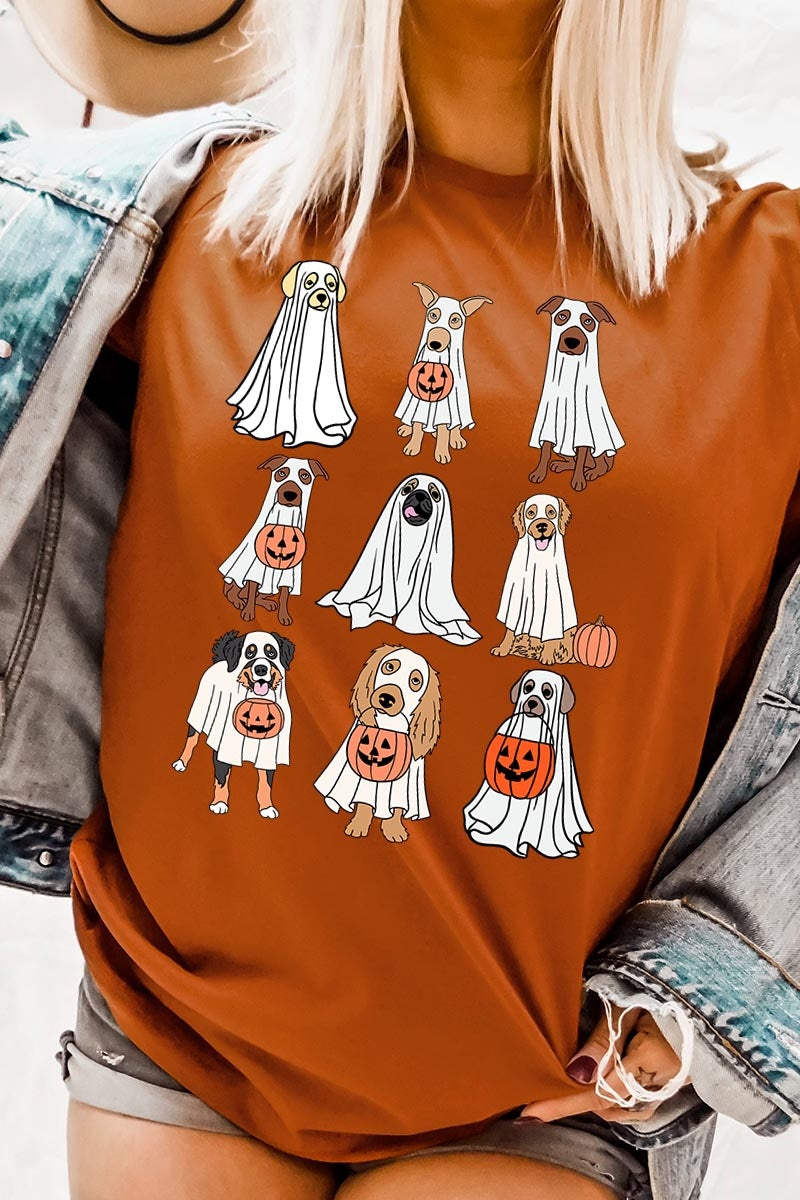 US3001P-E3106 Halloween Ghost Dog Graphic Plus Tee $16