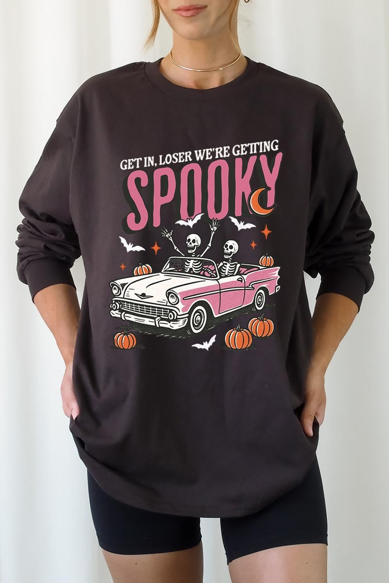 UL240-E3142 Spooky Skeleton Graphic Long Sleeve Tee $13.75