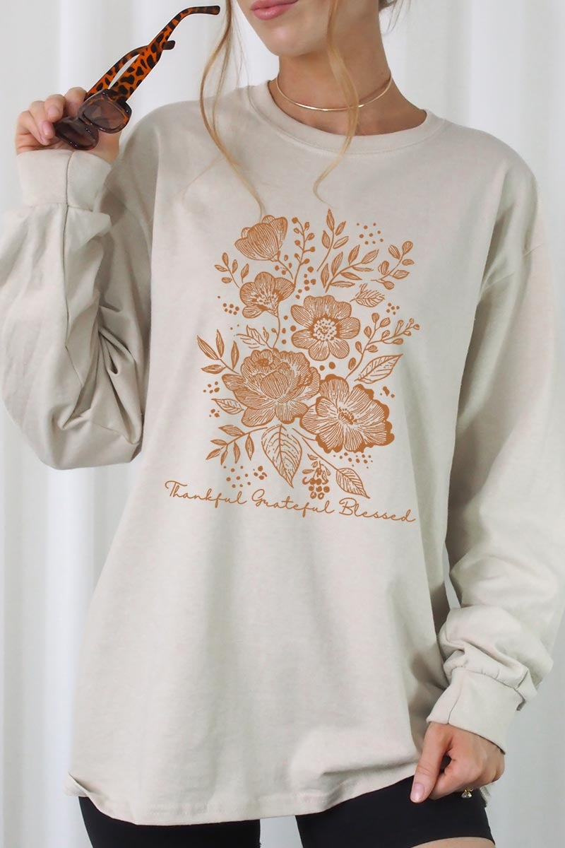 UL240-E3155 Neutral Thanksgiving Graphic Long Sleeve Tee $13.75
