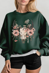 UL180P-E3113 Western Skull Floral Graphic Plus Sweatshirt $25