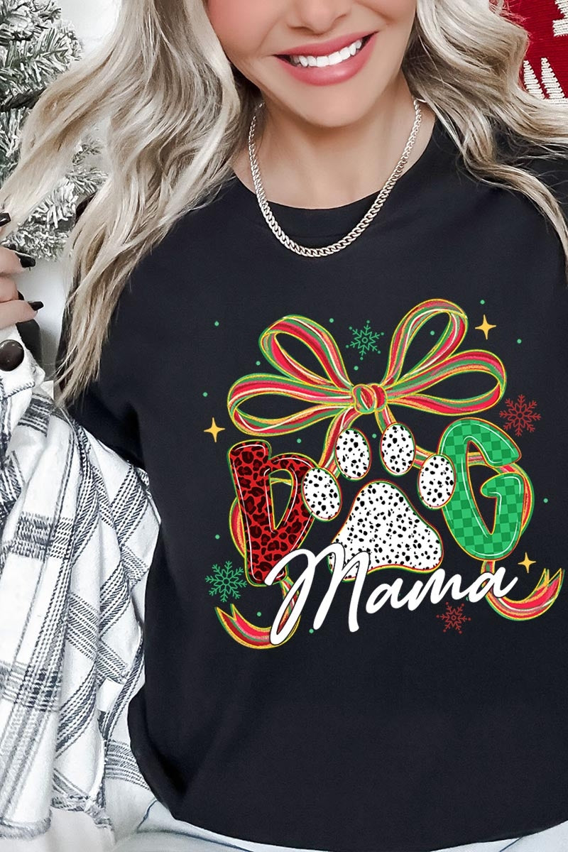 US3001P-E3194 Dog Mama Christmas Paw Graphic Plus Tee $16