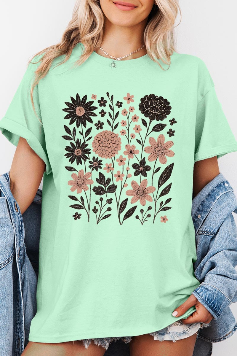 5000P-E3178 Fall Floral Garden Graphic Plus Heavy Cotton Tee $12.75