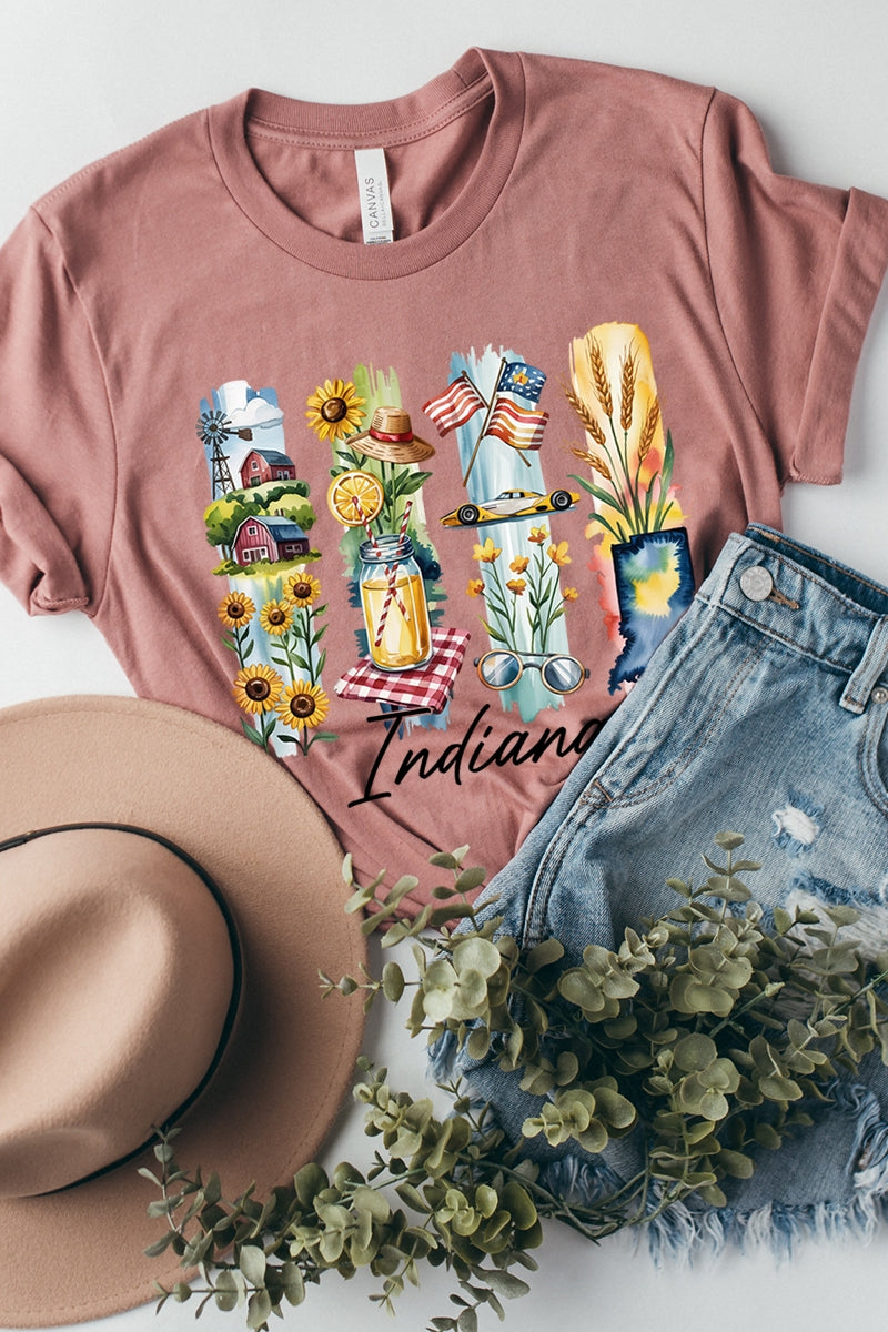 US3001P-E3061IN Indiana State Brushstroke Graphic Plus Tee $16