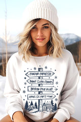 UL180P-E3189 Ski Lodge Signs Graphic Plus Sweatshirt $25