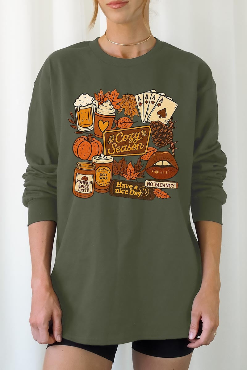UL240P-E3119 Retro Fall Collage Graphic Plus Long Sleeve Tee $17