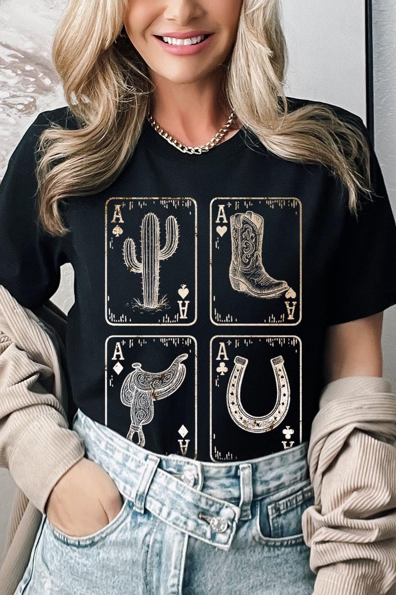 US3001-E3094 Western Cowgirl Card Graphic Tee $12.5