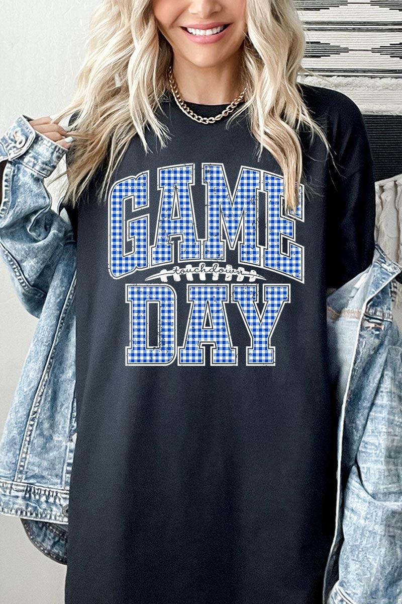 5000-E3130 Blue Gingham Game Day Graphic Heavy Cotton Tee $9
