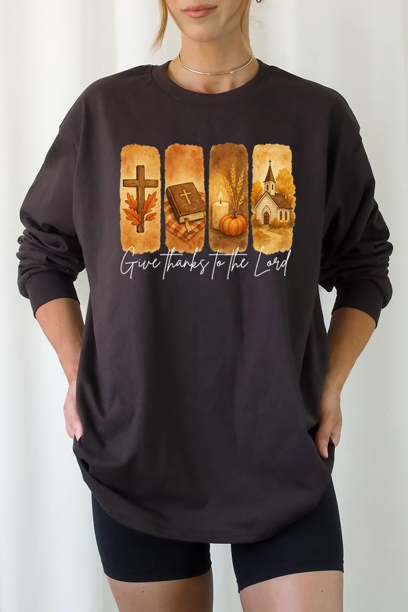 UL240P-E3169 Give Thanks To The Lord Graphic Plus Long Sleeve Tee $17