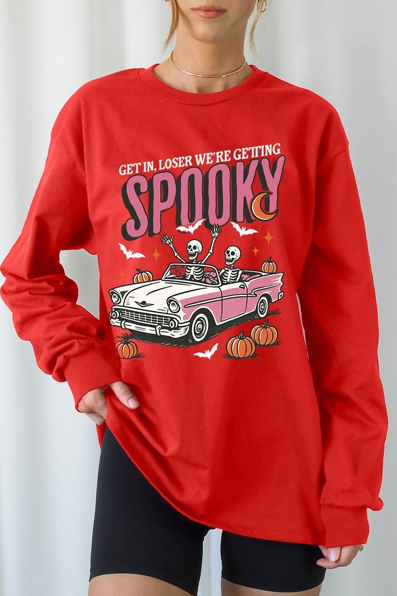 UL240P-E3142 Spooky Skeleton Graphic Plus Long Sleeve Tee $17