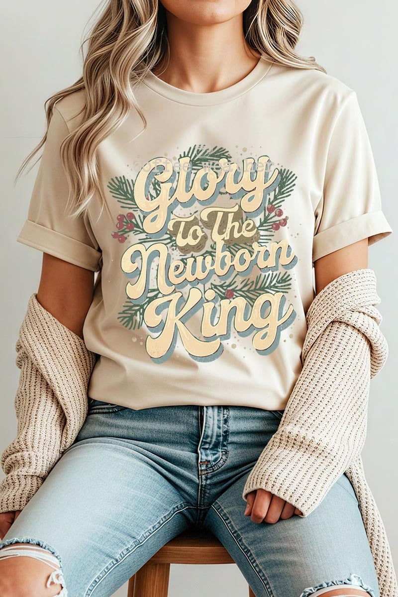 US3001P-E3220 Glory to the Newborn King Graphic Plus Tee $16