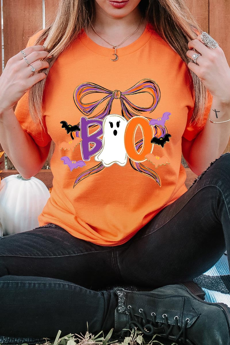 US3001-E3120 Boo Brushstroke Bow Graphic Tee $12.5