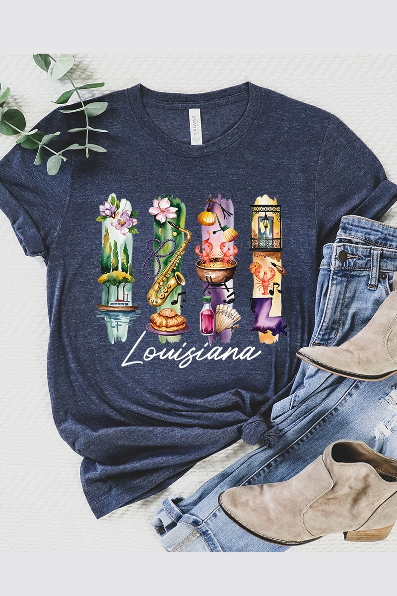 US3001P-E3061LA Louisiana State Brushstroke Graphic Plus Tee $16