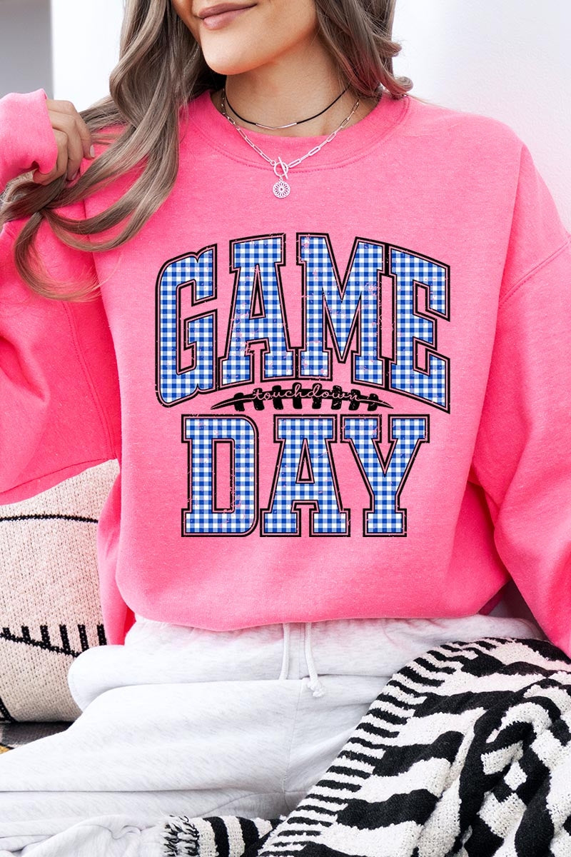 UL180-E3130 Blue Gingham Game Day Graphic Sweatshirt $20