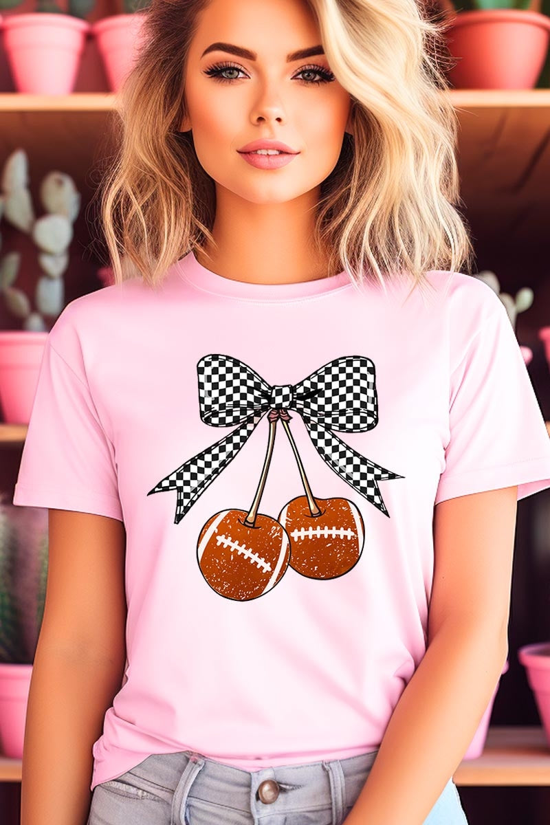 US3001-E3055 Football Cherries Graphic Tee $12.5