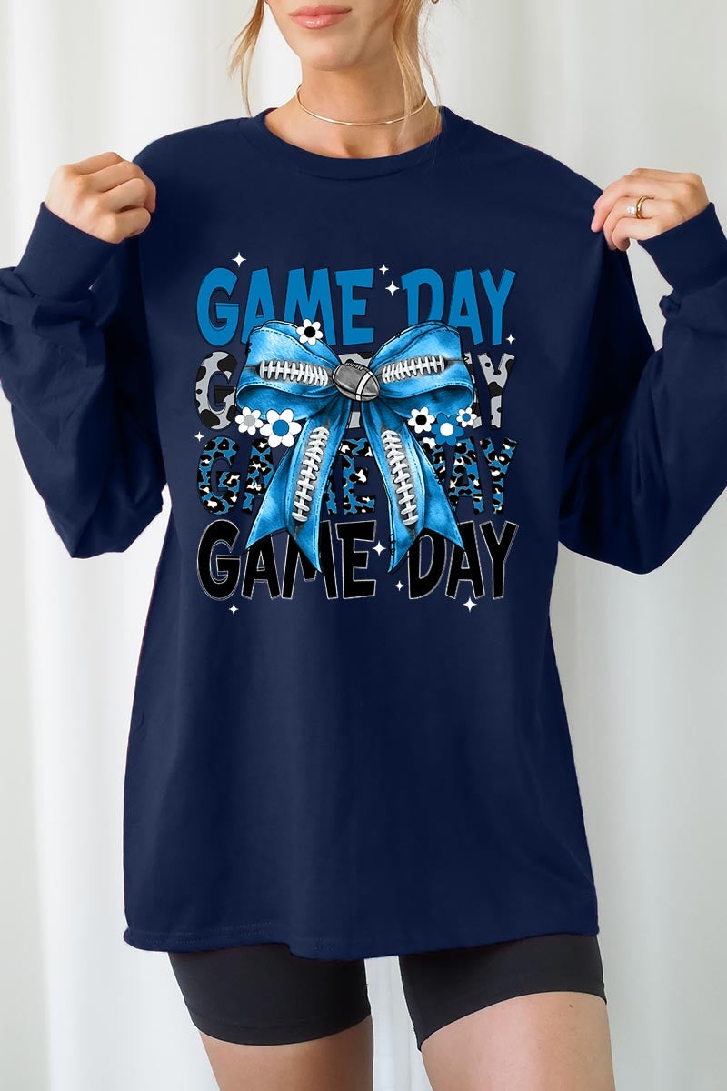 UL240P-E3089 Blue Silver Football Bow Plus Long Sleeve Tee $17