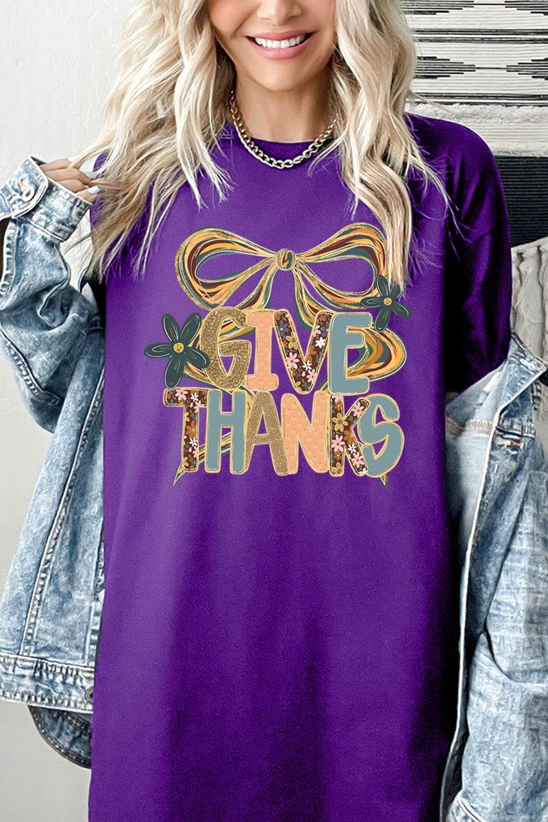 5000-E3154 Give Thanks Bow Graphic Heavy Cotton Tee $9