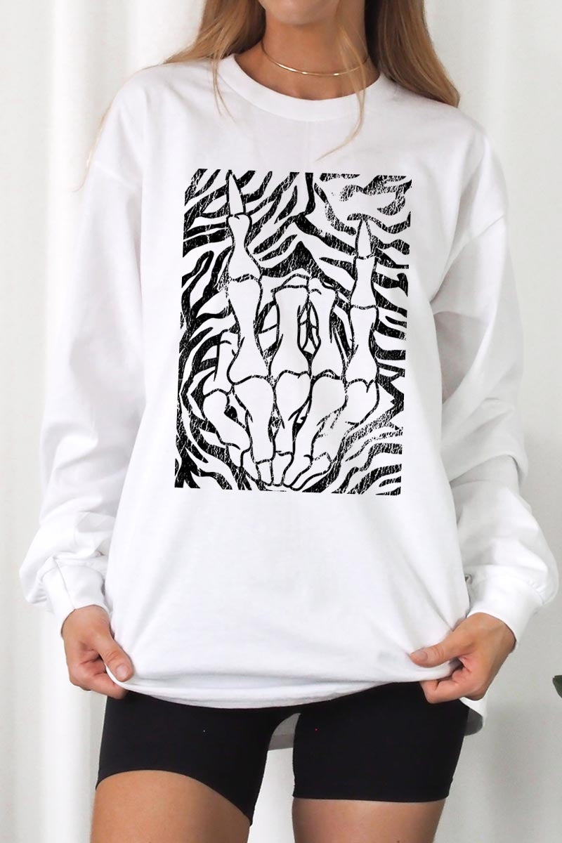 UL240P-E3177 Skeleton Hands Zebra Graphic Plus Long Sleeve Tee $17