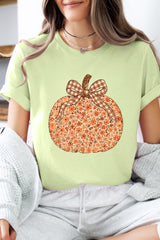 US3001P-E3135 Floral Fall Pumpkin Graphic Plus Tee $16