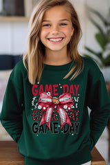 UL180B-E3093Z Red Silver Football Game Day Bow Kids Sweatshirt $20