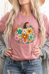 US3001-E3118 Floral Pumpkin Graphic Tee $12.5
