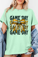 5000P-E3090 Yellow Football Game Day Bow Plus Heavy Cotton Tee $12.75