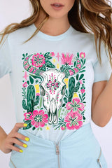 US3001P-E3086 Western Floral Cow Skull Graphic Plus Tee $16