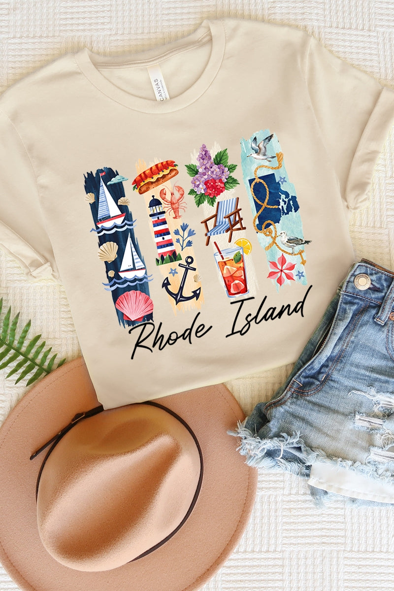 US3001-E3061RI Rhode Island State Brushstroke Graphic Tee $12.5