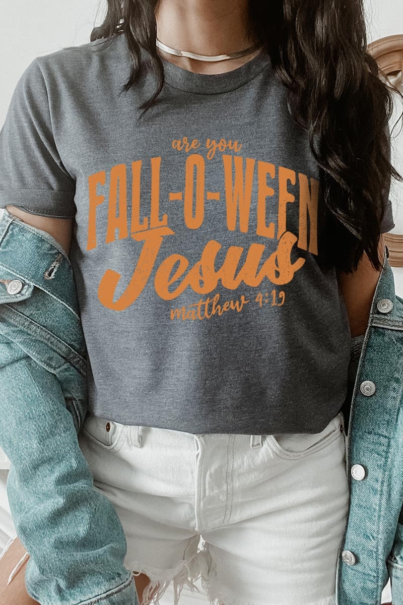 US3001P-E3143 Are You Fall O Ween Jesus Graphic Plus Tee $16