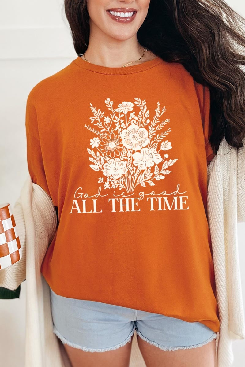 5000P-E3116 God Is Good Floral Graphic Plus Heavy Cotton Tee $12.75