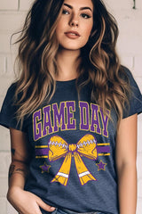 US3001P-E3063 Purple Game Day Football Bow Graphic Plus Tee $16