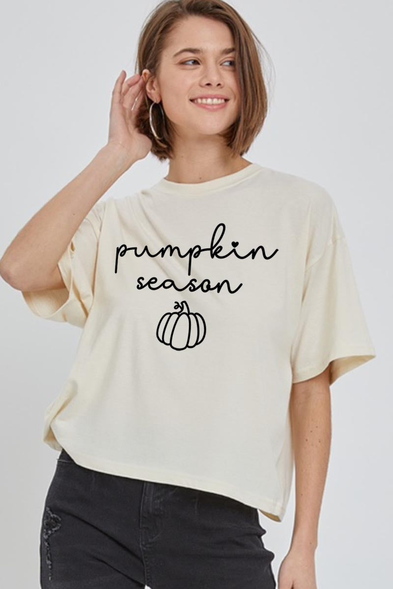 CTS-E3152 Pumpkin Season Graphic Relaxed Crop Top $11