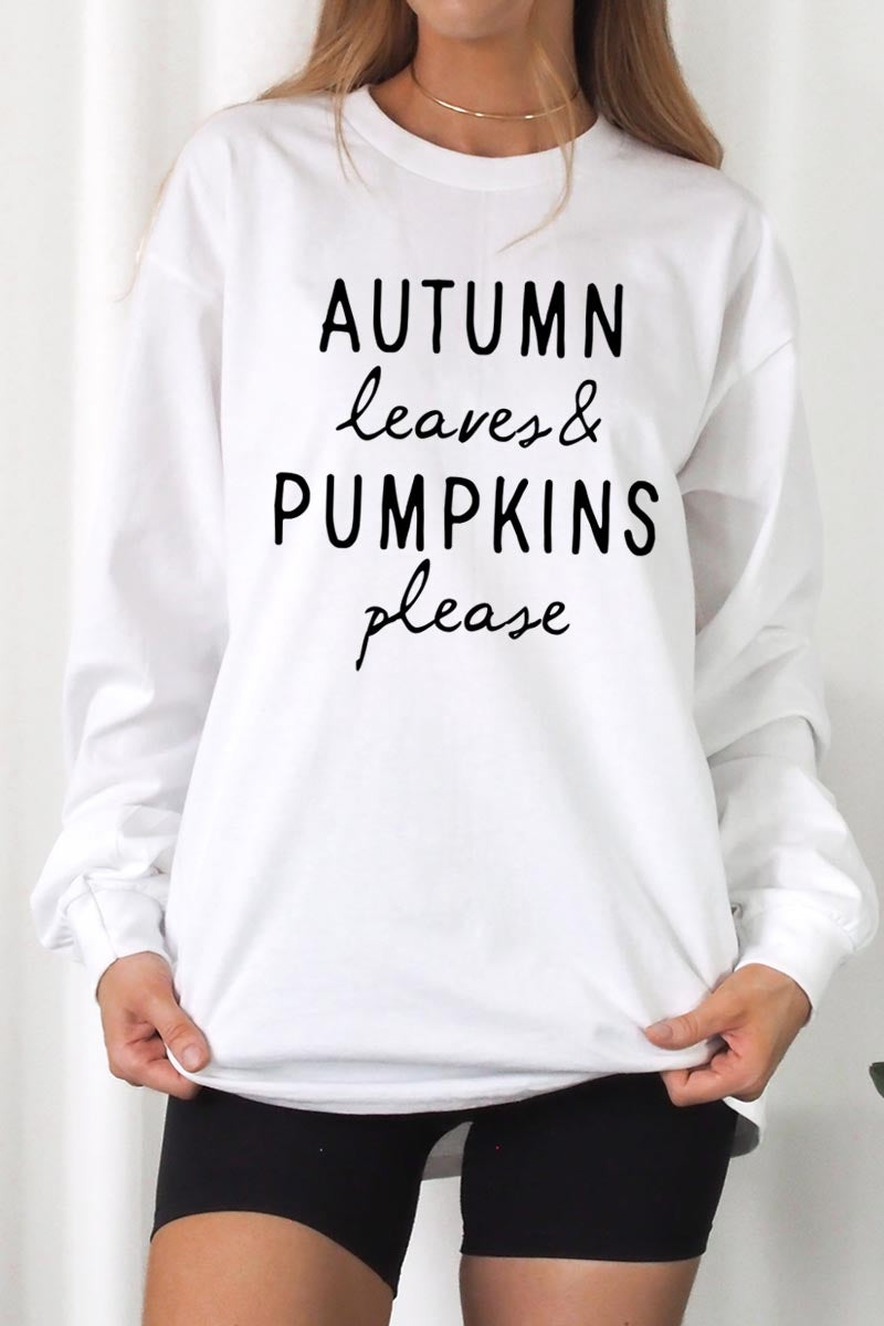 UL240P-E3158 Autumn Leaves Pumpkins Graphic Plus Long Sleeve Tee $17
