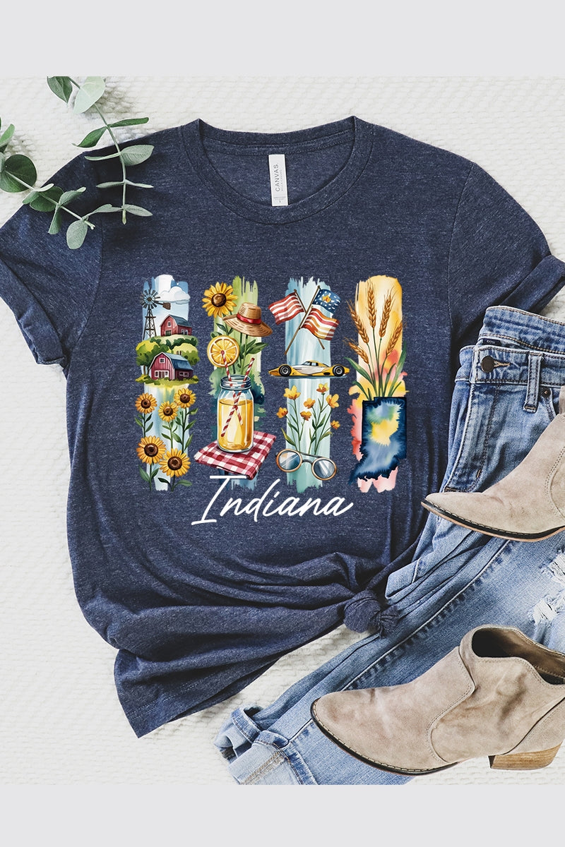 US3001-E3061IN Indiana State Brushstroke Graphic Tee $12.5
