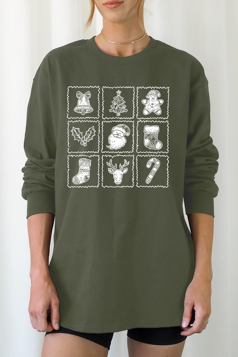 UL240-E3215 Christmas Icons Graphic Long Sleeve Tee $13.75