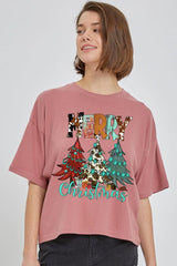 CTS-E3200 Merry Christmas Trees Graphic Relaxed Crop Top $11