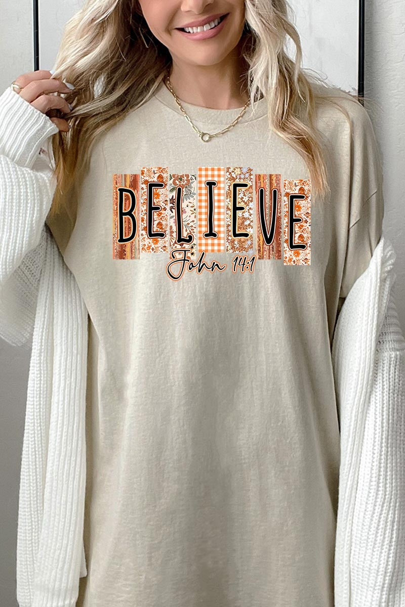 5000-E3167 Believe Fall Christian Graphic Heavy Cotton Tee $9