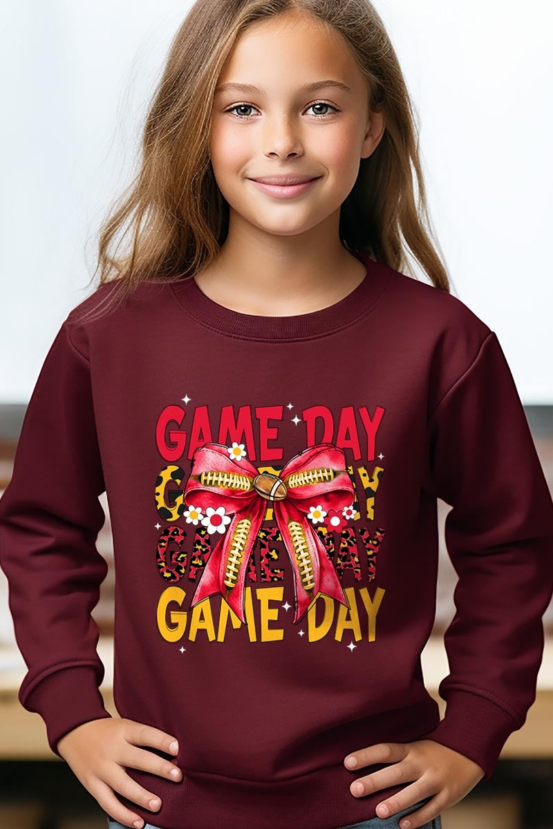 UL180B-E3091Z Red Yellow Football Game Day Bow Kids Sweatshirt $20