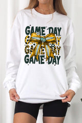 UL240-E3090 Yellow Football Game Day Bow Long Sleeve Tee $13.75