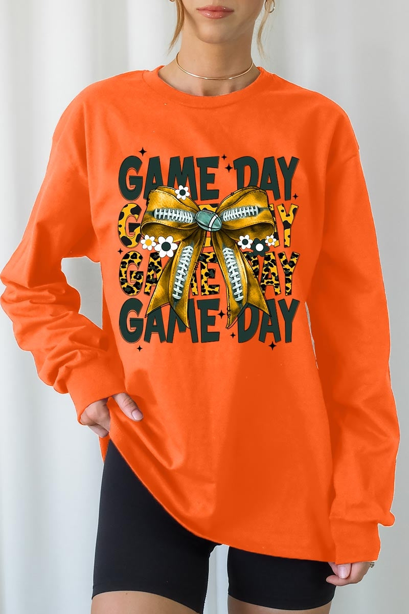 UL240P-E3090 Yellow Football Game Day Bow Plus Long Sleeve Tee $17