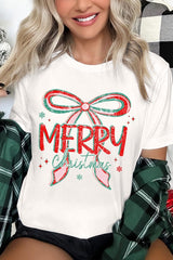 US3001-E3197 Merry Christmas Bow Graphic Tee $12.5