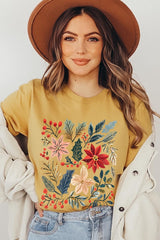 US3001-E3186 Floral Christmas Graphic Tee $12.5