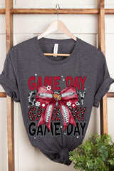 US3001P-E3093 Red Silver Football Game Day Bow Graphic Plus Tee $16