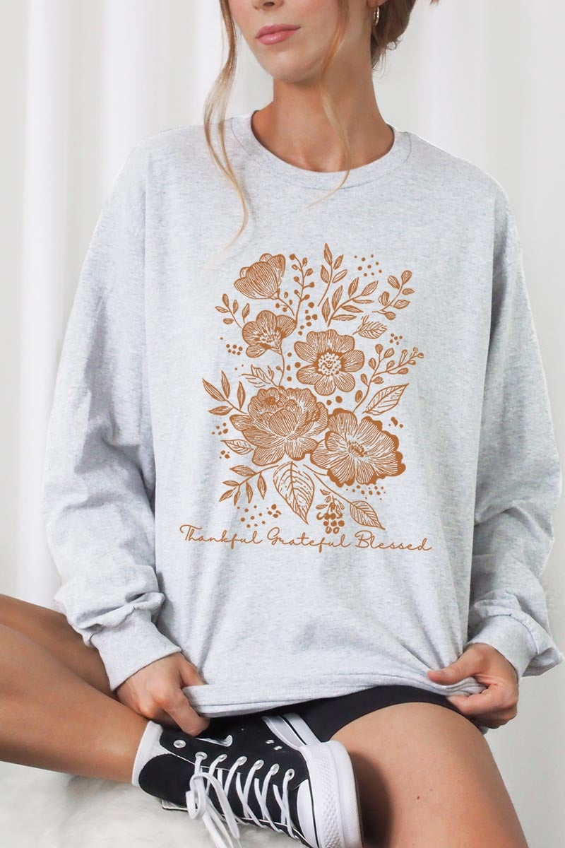 UL240-E3155 Neutral Thanksgiving Graphic Long Sleeve Tee $13.75