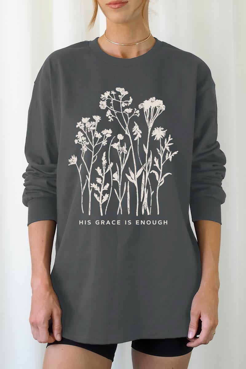 UL240-E3146 Christian Wildflower Graphic Long Sleeve Tee $13.75